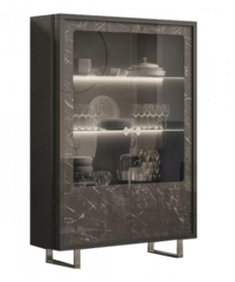 Carvelle Glossy Grey Marble Effect 2 Door Italian Display Cabinet with LED Light