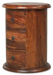 Indian Sheesham Solid Wood Round Drum Chest, 3 Drawers - thumbnail 2