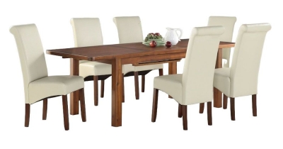 Andorra Dark Acacia 6-8 Seater Extending Dining Set with 6 Sophie Cream Chairs