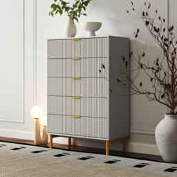 Clearance - Ridged Grey and Gold 5 Drawer Chest - thumbnail 2