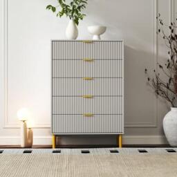 Clearance - Ridged Grey and Gold 5 Drawer Chest - thumbnail 1
