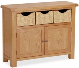 Salisbury Premium Oak 110cm Small Sideboard with Baskets - 2 Doors