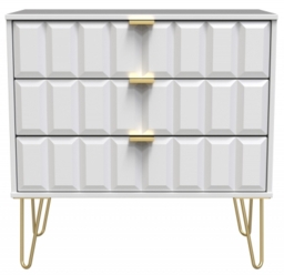 Cube White 3 Drawer Small Chest with Gold Hairpin Legs