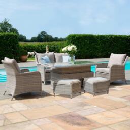 Maze Cotswold Natural Rattan 2 Seater Sofa Rising Table Garden Dining Set with Footstools - thumbnail 1