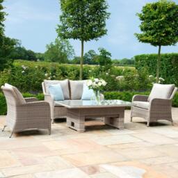 Maze Cotswold Natural Rattan 2 Seater Sofa Rising Table Garden Dining Set with Footstools - thumbnail 3