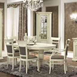 Camel Treviso Day White Ash Italian Oval Extending Dining Table with 4 Chairs and 2 Armchair