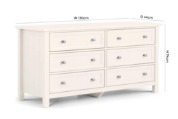 Maine White Lacquered Pine Wide 6 Drawer Chest - thumbnail 3