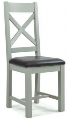 2 x Lundy Grey Cross Back Dining Chair with Faux Leather Padded Seat