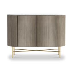 Isabella Grey Sideboard - Small 2 Door Curved Fluted - 100cm - White Marble Top - thumbnail 3