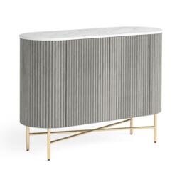 Isabella Grey Sideboard - Small 2 Door Curved Fluted - 100cm - White Marble Top - thumbnail 2