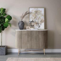 Isabella Grey Sideboard - Small 2 Door Curved Fluted - 100cm - White Marble Top - thumbnail 1