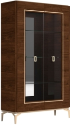 Status Eva Day Walnut Brown Italian 2 Glass Door Vitrine with LED Light - thumbnail 3