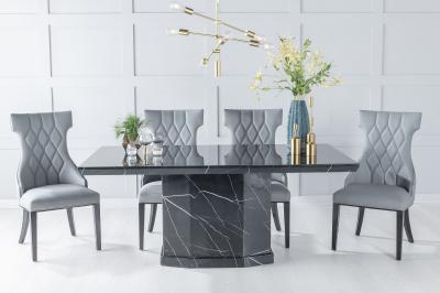 Naples Black Marble Dining Set - Mimi Grey Faux Leather Dining Chair