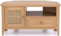 Henley Oak and Rattan Corner TV Unit, 90cm W with Storage for Television Upto 32in Plasma - thumbnail 1