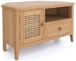 Henley Oak and Rattan Corner TV Unit, 90cm W with Storage for Television Upto 32in Plasma - thumbnail 3