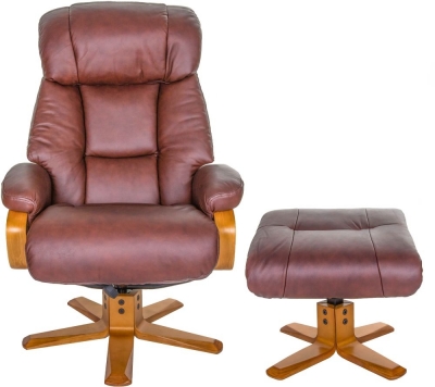 GFA Nice Swivel Recliner Chair with Footstool - Chestnut Leather Match - image 1