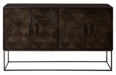 Saira Solid Mango Wood Geometric 4 Door Medium Sideboard - 150cm - image 1