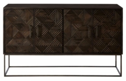 Saira Solid Mango Wood Geometric 4 Door Medium Sideboard - 150cm - thumbnail 1
