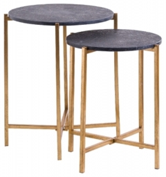 Black Marble and Gold Side Tables (Set of 2)