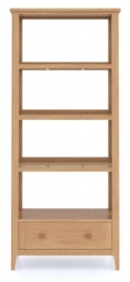 Henley Oak and Rattan Tall Bookcase, Shelving Unit 179cm H with 1 Storage Drawer