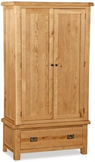 Salisbury Natural Oak Gents Double Wardrobe with 2 Doors and 1 Bottom Storage Drawer