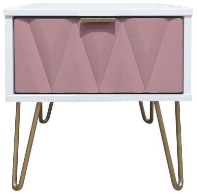 Diamond 1 Drawer Bedside Cabinet with Hairpin Legs - Kobe Pink and White - image 1