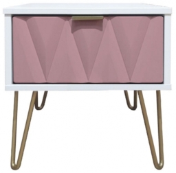 Diamond 1 Drawer Bedside Cabinet with Hairpin Legs - Kobe Pink and White - thumbnail 1