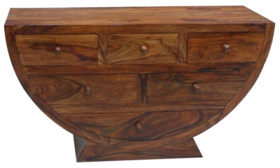 Cube Solid Sheesham Wood 6 Drawer Half Round Bowl Chest