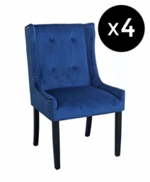 Set of 4 Kimi Square Knocker Back Blue Dining Chair, Tufted Velvet Fabric Upholstered with Black Wooden Legs