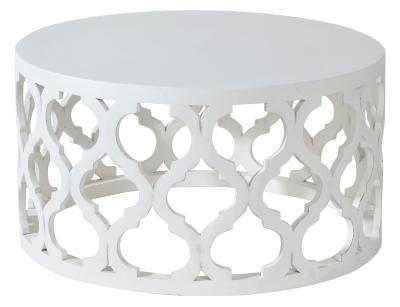 Boho White Carved Wooden Round Coffee Table