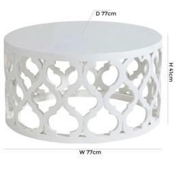 Boho White Carved Wooden Round Coffee Table - thumbnail 5