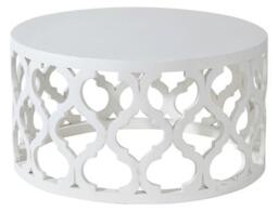 Boho White Carved Wooden Round Coffee Table - thumbnail 1