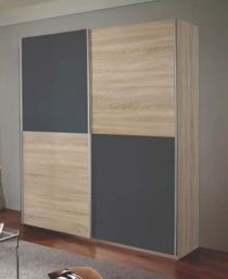 Rauch Subito Sonoma Oak and Metallic Grey 2 Door Sliding Wardrobe - 181cm - thumbnail 1