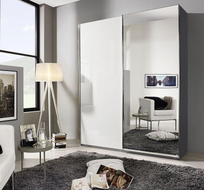 Essensa 2 Door Sliding Wardrobe in Metallic Grey and High Gloss White - W 181cm - image 1