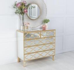 Casablanca Mirrored 3+2 Drawer Chest with Gold Trim