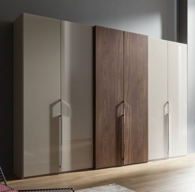 Nolte Concept Me 230 Polar White with Imitation Macadamia Walnut 6 Door Wardrobe - 300cm - image 1