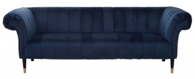 Siena Midnight Blue Velvet Fabric 3 Seater Chesterfield Sofa - image 1