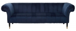 Siena Midnight Blue Velvet Fabric 3 Seater Chesterfield Sofa