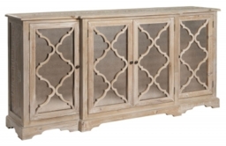 Asbury Old Pine in Grey Lime Finish Extra Large Fretwork Lowery Large Sideboard, 203cm W with 4 Doors - Georgian Style