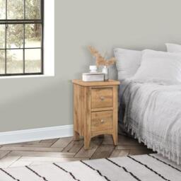 Hampstead Rustic Oak Effect Narrow Bedside Cabinet - 2 Drawers