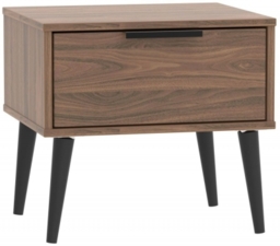 Hong Kong Walnut Effect 1 Drawer Bedside Cabinet with Wooden Legs