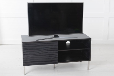 Clearance - Wave Mango Wood TV Unit, Black Ripple Pattern 100cm Wide, Stand Upto 32in Plasma - 1 Door with 2 Shelf - image 1