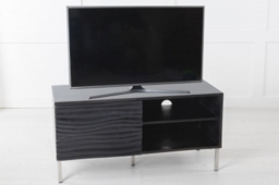 Clearance - Wave Mango Wood TV Unit, Black Ripple Pattern 100cm Wide, Stand Upto 32in Plasma - 1 Door with 2 Shelf - thumbnail 1