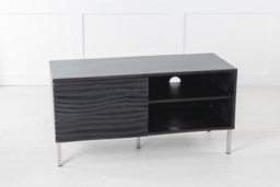Clearance - Wave Mango Wood TV Unit, Black Ripple Pattern 100cm Wide, Stand Upto 32in Plasma - 1 Door with 2 Shelf - thumbnail 3