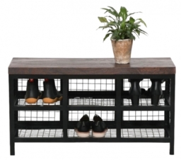 Black Metal with Wooden Top Storage Shoe Rack Bench