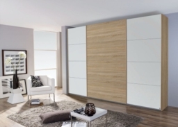 Quadra 3 Door Sliding Wardrobe in Oak and White - W 315cm