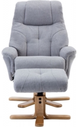 GFA Dubai Swivel Recliner Chair with Footstool - Lisbon Silver Fabric