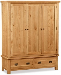 Salisbury Natural Oak Triple Wardrobe with 3 Doors and 2 Bottom Storage Drawers - image 1