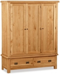 Salisbury Natural Oak Triple Wardrobe with 3 Doors and 2 Bottom Storage Drawers - thumbnail 1