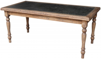 Renton Old Elm Rectangular Dining Table with Zinc Top and 4 Turned Legs, 180cm Seats 6 to 8 Diners - Victorian Style